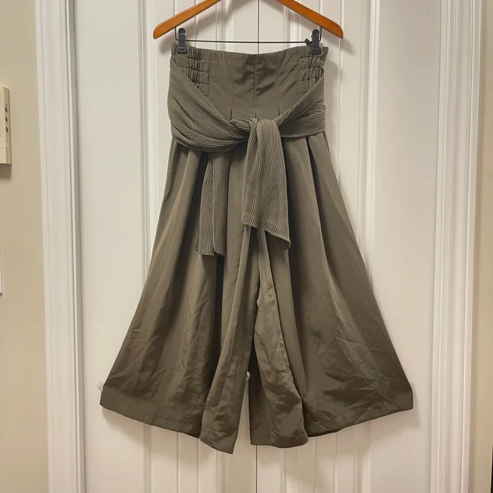 Vintage Wide-Leg Tie Pants Green – S - Picture 2 of 13